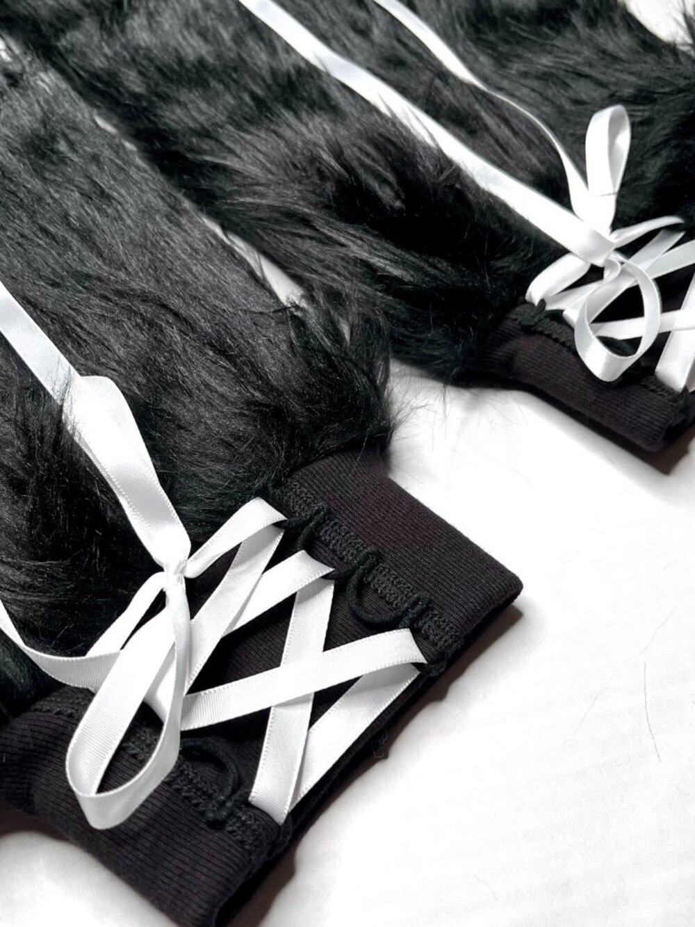 Black Fur Leg Warmers Flared Boot Covers White Corset Legwarmers Cosplay Costume